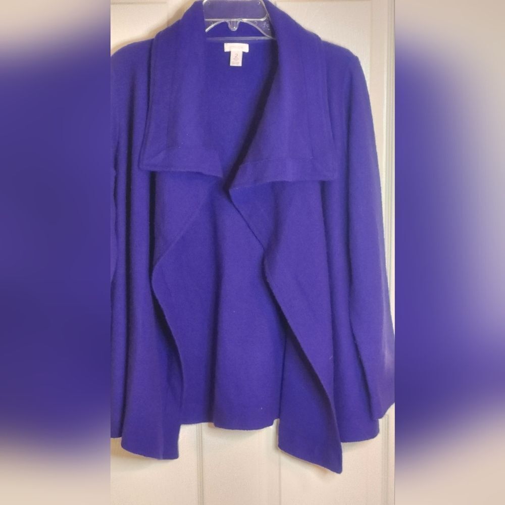 Chico's 2/12 Purple 100% WOOL Knit Lslv Women’s Opened Cardigan Sweater